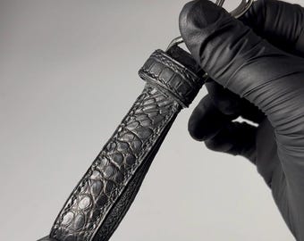 Black genuine American alligator keychain