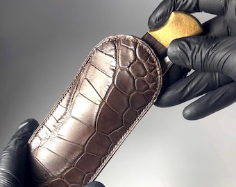 Brown genuine American alligator knife sheath