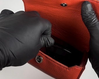 Red goat leather sunglass case