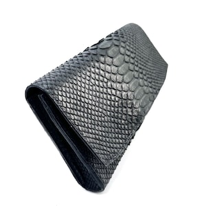 Cartera de mano de piel de pitón, cartera larga negra, bolsos y carteras, cartera de mano de piel, cartera de mano de piel de lujo, cartera de mano tipo sobre de piel de pitón, piel de pitón negra