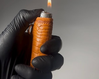 Orange farbenes Alligator Leder Feuerzeug Etui