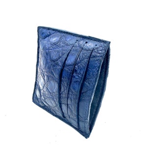 estuche de tarjeta de cocodrilo, titular de tarjeta azul marino, listo para enviar, estuche de tarjeta, minimalista, billetera de cuero, hecho a mano en EE.UU., regalos para él, a medida