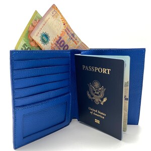 Cartera de pasaporte, funda de pasaporte, pasaporte de cuero, ideas de regalos de viaje, cartera de viaje azul, cartera de pasaporte cosida a mano, cartera de viaje,