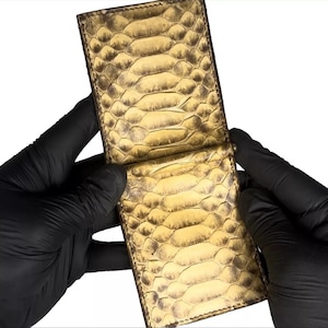 Clip para billetes de pitón amarillo, billetera de lujo, billetera de piel de serpiente, billeteras para él, regalos para papá, billetera para hombre, billetera de piel de serpiente, clip para billetes de serpiente