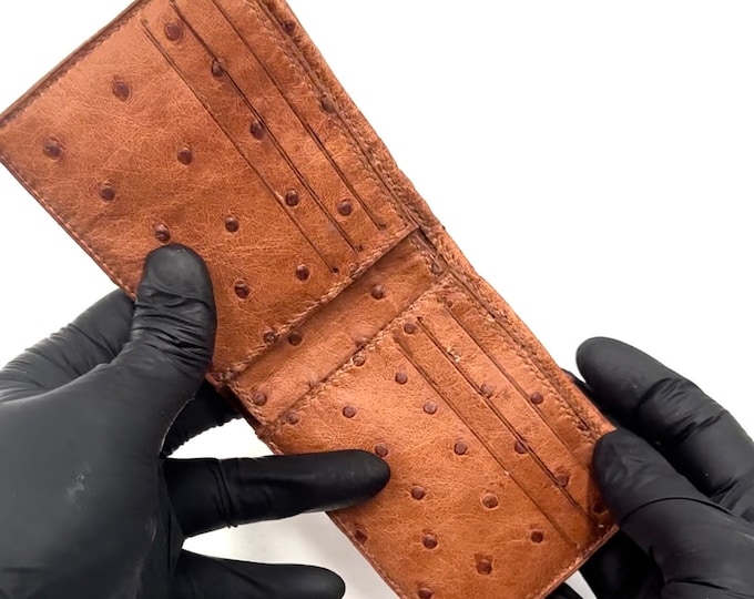 Men's Genuine Exotic Animal Skin Wallet ~ billetera ~ CARTERAS Cognac Genuine Ostrich Card Holder Wallet