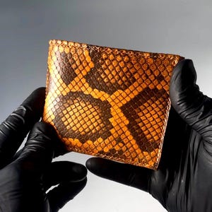 Cartera de pitón birmana de color naranja quemado, billetera de piel de serpiente