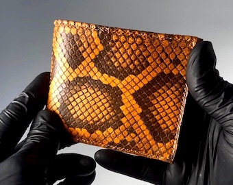 Burnt orange Burmese python wallet, snakeskin billfold