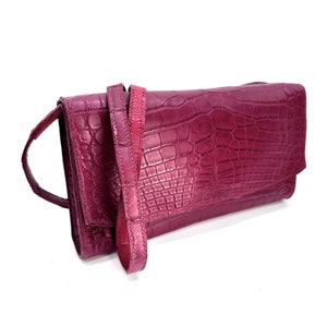 Cartera clutch de cocodrilo, cartera larga de cocodrilo de Borgoña, bolsos y carteras, clutch de Borgoña, clutch de cuero de lujo, clutch de sobre, bolso