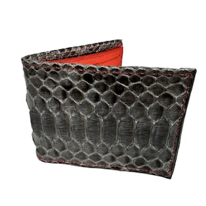 Cartera de pitón, billetera de piel de serpiente, hecha a medida, regalos para hombres, billetera exótica, billetera de lujo, hecha a mano, regalos para novios, billetera gris y roja