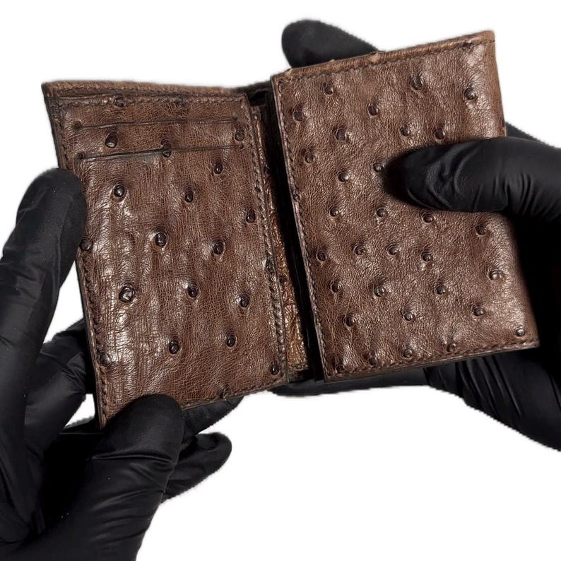 Ostrich Skin Trifold Wallet, Genuine Ostrich Billfold, Gifts for Him ...