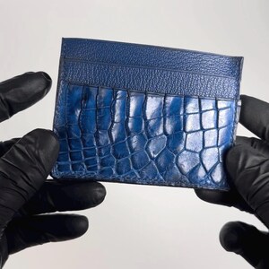 Tarjetero de piel de cocodrilo, idea de regalo para hombre, tarjetero de piel de cocodrilo, billetera de piel de cocodrilo, tarjetero de piel de cocodrilo, billetera de lujo, minimalista, tarjetero azul