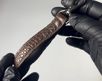 brown genuine American alligator leather keychain