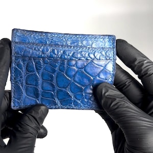 Tarjetero de piel de cocodrilo, tarjetero de piel de cocodrilo para hombre, tarjetero de piel de cocodrilo azul, tarjetero de lujo, tarjetero para él, billetera de piel de cocodrilo,