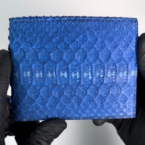 Cartera de piel de pitón azul, cartera de piel de serpiente, billetera, minimalista, plegable, hecha a medida, piel exótica, regalos para él, hecha a mano, carteras de lujo