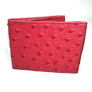 Cartera bifold de avestruz, cartera de piel de avestruz, cartera de avestruz genuina, cartera de cuero de avestruz, cartera burdeos, cartera cosida a mano, minimalista