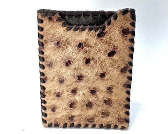 Handstitched Ostrich Leather Card Wallet - Minimalist Travel Case