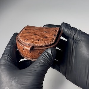 Bruine struisvogelmunthouder, portemonnee, luxe struisvogelportemonnee, cadeaus voor haar, munthouder, moeders geschenken, luxe portemonnee, minimalistisch