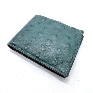Billetera de avestruz auténtica, billetera de dos bolsillos, billetera de 12 tarjetas, billetera verde, regalos para hombres, billetera para el día del padre, billetera de avestruz verde,