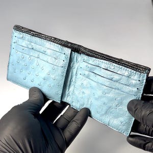Cartera de avestruz negra, cartera de piel de avestruz, cartera de piel de avestruz, billetera de avestruz, tarjetero de avestruz, cartera de piel de lujo, minimalista