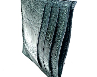 Handstitched Ostrich Leg Leather Card Case - Pine Green
