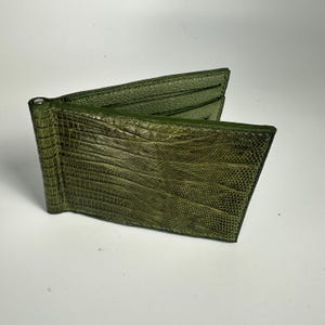 Clip para billetes de lujo verde, regalos para él, billetera de cuero exótico, billeteras para él, billetera delgada, billeteras personalizadas, tarjetero verde, tarjetero