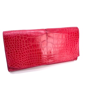 Cartera clutch de cocodrilo, cartera larga de cocodrilo rojo, bolsos y carteras, clutch de cuero rojo, clutch de cuero de lujo, clutch de sobre,