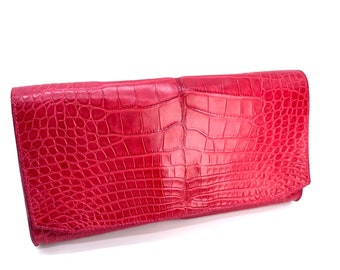 Alligator clutch wallet, Red alligator long wallet,  bags and purses, red leather clutch, luxury leather clutch, envelope clutch,