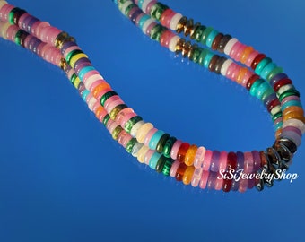 Beaded Necklace- Boho Jewelry- Rainbow Gemstone Necklace- Summer Jewelry- Choker- Gold Plated