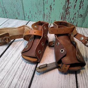 Vintage Metal Leg Braces Polio Rickets Steampunk Medical Oddity Leather Shoes