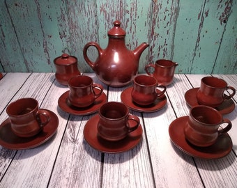 Vintage mid century Sundo Stone stoneware Korea  Complete coffee tea set For 6