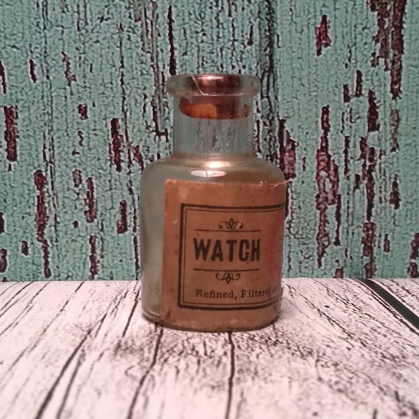 Antique Watch Oil Bottle W Label Refined, Filtered & Bottled In England Ref 5250