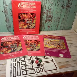 Dungeons and Dragons 1983 Basic Rules Set 1 & Module B2 Keep On The Borderlands, Original Dice, 1978 Games Workshop Character Sheets