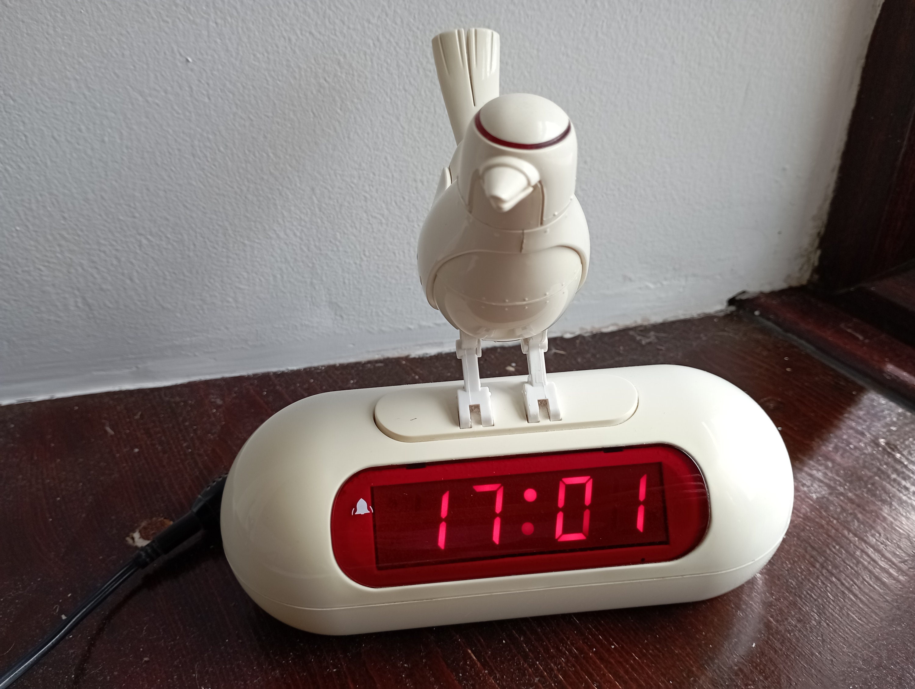 Réveil chant d'oiseau vintage Okko 0626B, blanc, entièrement