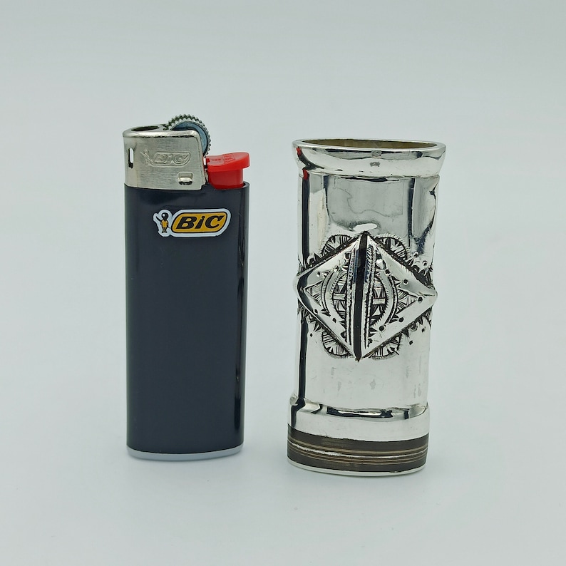Sterling Silver Lighter Case Bic, Unique Antique Cover Holder Vintage