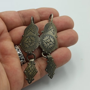 Antique Silver Earrings made in the 80&#39;s in Southern Morocco, ancient traditional craft
