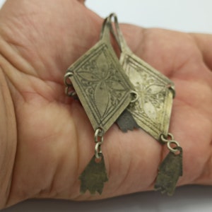 Antique Silver Earrings made in the 80&#39;s in Southern Morocco, ancient traditional craft