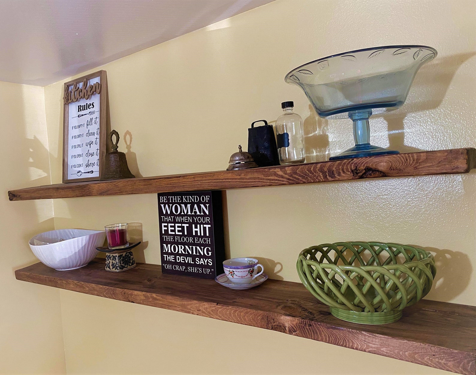 Rustic Floating Shelves / Floating Shelf / Stained Wood Shelf Etsy