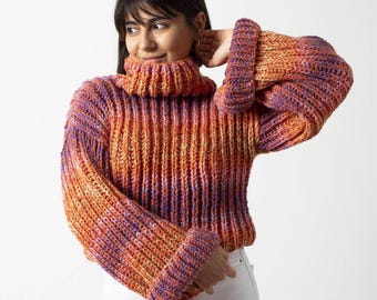 Colorful Easy Moss Stitch Sweater Knitting Pattern PDF ENGLISH - digital download