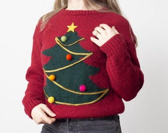 Modello per maglia a forma di albero di Natale con albero di pino - PDF INGLESE - download digitale