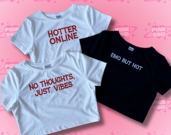 Custom Embroidered Retro Text Crop Top, Personalized Baby Tee