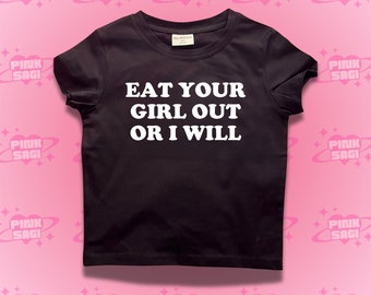 Top corto gráfico "Cómete a tu chica" - Camiseta de moda Y2K