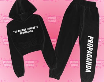 Propaganda Crop Sweatshirt & Sweatpant Set: Funny Gym Outfit