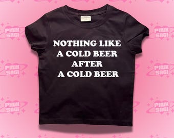 Y2K Graphic Crop Top Baby Tee: Cold Beer Design