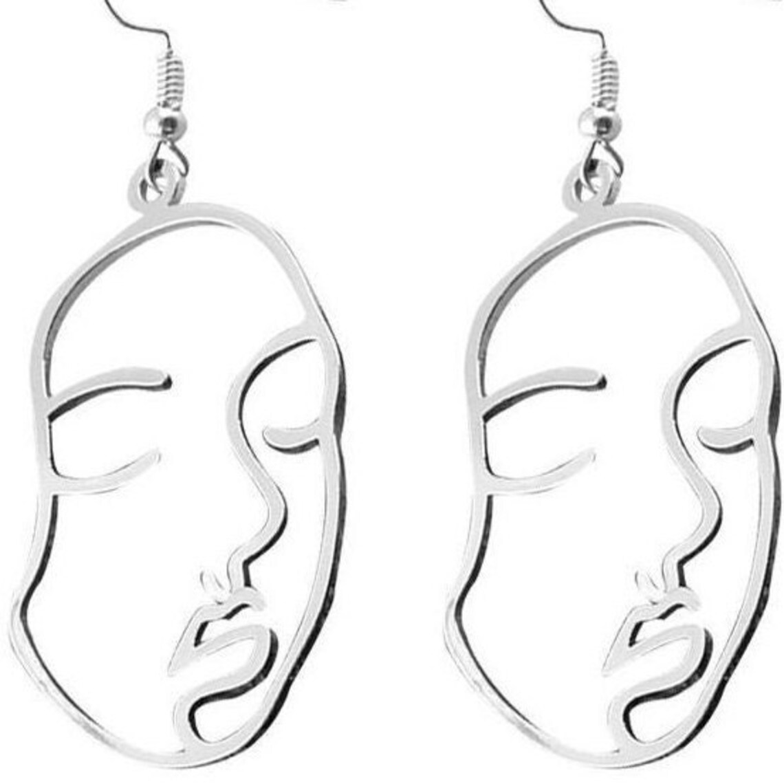 Small Face Silhouette Lady Earrings Silver or Gold Drop Etsy