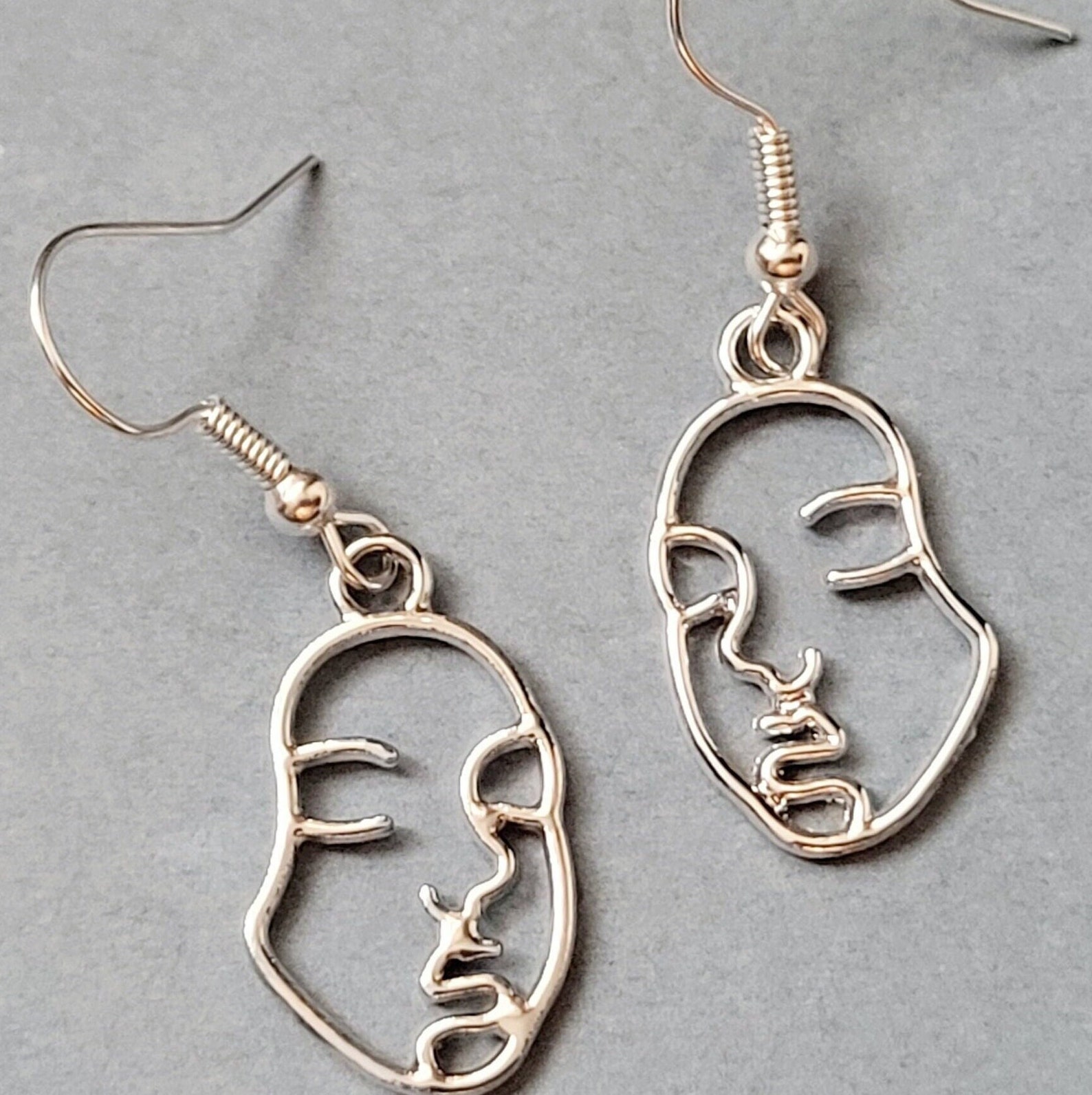 Small Face Silhouette Lady Earrings Silver or Gold Drop Etsy