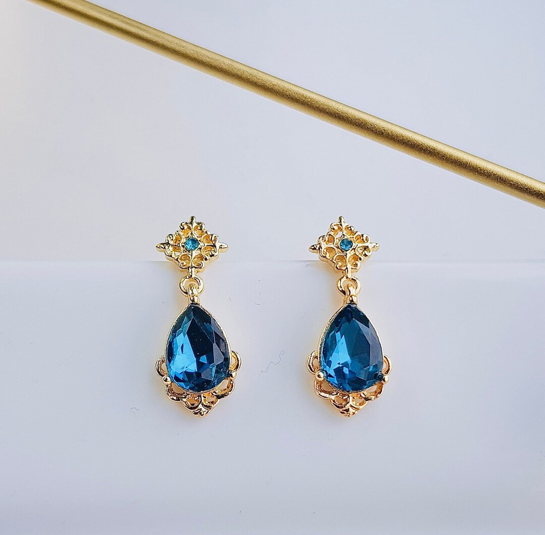 Blue Teardrop Earrings, Gold Drop Earrings, Vintage Teardrop Earrings ...