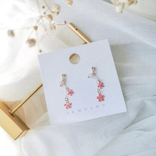 Cherry Blossom Pearl Dangle Earrings - Boho Floral Drop Earrings In Pink & Gold, Gift For Women, Birthday, Wedding - View #5