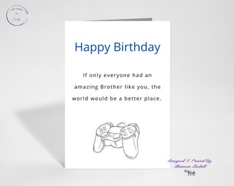 Brother 5x7 Birthday Card, Card for him, Brother Greeting Card, Gamer Birthday Card for him, Birthday Cards, Missing You, See more!