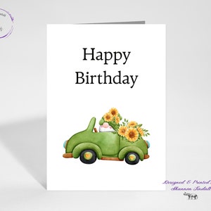 Carte d'anniversaire gnome 5 x 7, carte tournesols, carte ami gnome, carte pour maman, carte pour tante, carte d'anniversaire pour mamie, tu me manques, voir plus !