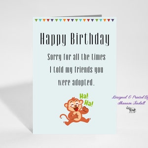 Carte d'anniversaire drôle 5 x 7, carte frère drôle, carte pour soeur, carte pour frère, carte drôle pour lui, carte pour elle, carte de voeux drôle